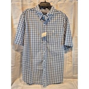 New Chaps Mens Classic Fit Short Sleeve Button Down Shirt Cloud Blue Plaid  L